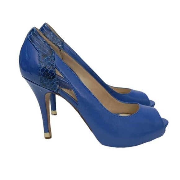 MARC FISHER Blue leather peep toe pumps - Picture 3 of 9